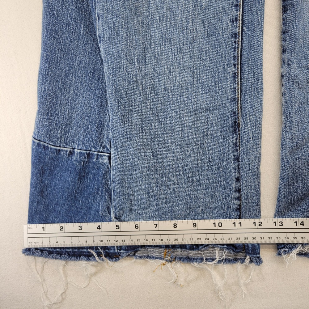 Pilcro Super Wide Leg Jeans Womens 24 Blue Patchwork High Rise Frayed Hem - Picture 11 of 12